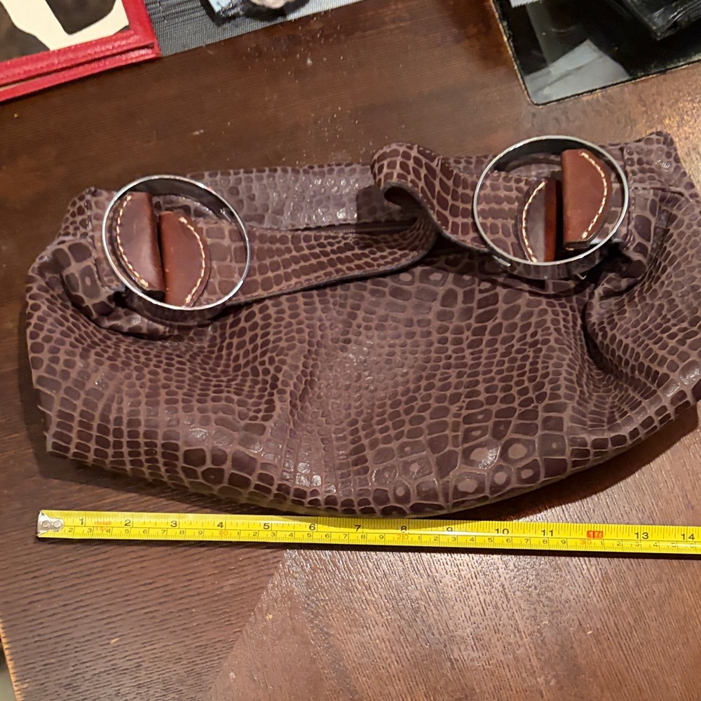 Prune Brown Crocodile Pattern Leather Handbag - Picture 6 of 7